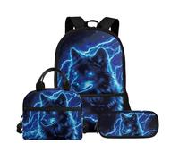 Biyejit Set di 3 zaini per la scuola, con borsa per il pranzo, astuccio per matite, libri, 43 cm, regalo per il rientro a scuola, Wolf 3., Misura unica, Set di zaini per la scuola