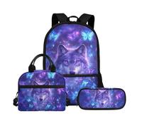 Biyejit Set di 3 zaini per la scuola, con borsa per il pranzo, astuccio per matite, libri, 43 cm, regalo per il rientro a scuola, Lupo 11, Misura unica, Set di zaini per la scuola