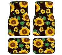 Biyejit - Set di 4 tappetini per auto con girasoli, per sedili anteriori e posteriori, in peluche, resistente, con retro in gomma