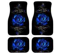 Biyejit Set di 4 tappetini per auto, con retro in gomma antiscivolo, motivo con rose blu, universali, per berlina, Jeep, camper, SUV, tappetini anteriori e posteriori