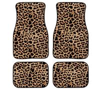 Biyejit Set di 4 Tappetini per Auto con Stampa Leopardata Anteriori e Posteriori Tappetini per Pavimento Auto Anti-scivolo Tappetini Protettivi per Decorazione Auto Resistenti alla Polvere Pesante