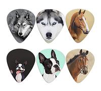 Biyejit - Set di 6 plettri per chitarra, motivo: Wolf Husky Horse Boston Terrier Animali, idea regalo per basso, chitarre elettriche e acustiche