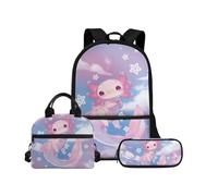 Biyejit Set di borse per la scuola 3 in 1 zaino per bambini borsa pranzo e astuccio grande capacità 43,2 cm, Axolotl 20, Misura unica, Set di zaini per la scuola