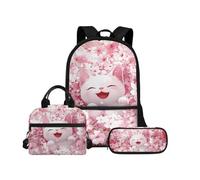 Biyejit Set di borse per la scuola per bambini 3 in 1 zaino per il pranzo e astuccio leggero per libri da 17 pollici, Gatto carino., Misura unica, Set di zaini per la scuola