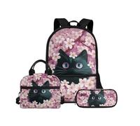 Biyejit Set di borse per la scuola per bambini 3 in 1 zaino per il pranzo e astuccio leggero per libri da 17 pollici, Gatti., Misura unica, Set di zaini per la scuola
