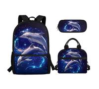 Biyejit Set di borse scolastiche 3 in 1 per bambini, zaino per il pranzo e astuccio per matite, grande capacità, 43 cm, Balena, Misura unica, Set di zaini per la scuola