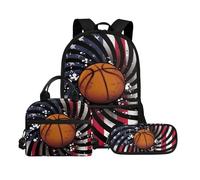 Biyejit Set di borse scolastiche 3 in 1 per bambini, zaino per il pranzo e astuccio per matite, grande capacità, 43 cm, Motivo Baketball, Taglia unica, Set di zaini per la scuola
