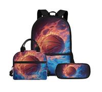 Biyejit Set di borse scolastiche a tema palla 3 in 1 zaino con borsa per il pranzo astuccio leggero 43 cm borsa per la scuola per bambini, Palla tema 25, Misura unica, Set di zaini per la scuola