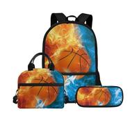 Biyejit Set di borse scolastiche a tema palla 3 in 1 zaino con borsa per il pranzo astuccio leggero 43 cm borsa per la scuola per bambini, Palla tema 10, Misura unica, Set di zaini per la scuola