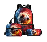 Biyejit Set di borse scolastiche a tema palla 3 in 1 zaino con borsa per il pranzo astuccio leggero 43 cm borsa per la scuola per bambini, Palla tema 6, Misura unica, Set di zaini per la scuola