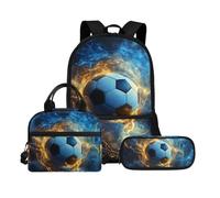 Biyejit Set di borse scolastiche a tema palla 3 in 1 zaino con borsa per il pranzo astuccio leggero 43 cm borsa per la scuola per bambini, Palla tema 23, Misura unica, Set di zaini per la scuola