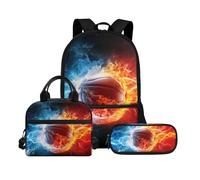 Biyejit Set di borse scolastiche a tema palla 3 in 1 zaino con borsa per il pranzo astuccio leggero 43 cm borsa per la scuola per bambini, Palla tema 7, Misura unica, Set di zaini per la scuola
