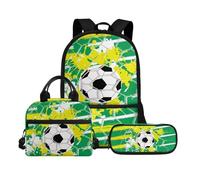 Biyejit Set di borse scolastiche a tema palla 3 in 1 zaino con borsa per il pranzo astuccio leggero 43 cm borsa per la scuola per bambini, Tema palla 11, Misura unica, Set di zaini per la scuola