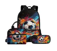 Biyejit Set di borse scolastiche a tema palla 3 in 1 zaino con borsa per il pranzo astuccio leggero 43 cm borsa per la scuola per bambini, Palla tema 1, Misura unica, Set di zaini per la scuola