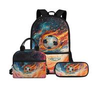 Biyejit Set di borse scolastiche a tema palla 3 in 1 zaino con borsa per il pranzo astuccio leggero 43 cm borsa per la scuola per bambini, Palla tema 4, Misura unica, Set di zaini per la scuola