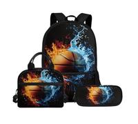 Biyejit Set di borse scolastiche a tema palla 3 in 1 zaino con borsa per il pranzo astuccio leggero 43 cm borsa per la scuola per bambini, Tema palla 18, Misura unica, Set di zaini per la scuola