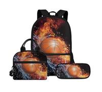 Biyejit Set di borse scolastiche a tema palla 3 in 1 zaino con borsa per il pranzo astuccio leggero 43 cm borsa per la scuola per bambini, Palla tema 12, Misura unica, Set di zaini per la scuola