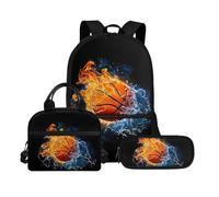 Biyejit Set di borse scolastiche a tema palla 3 in 1 zaino con borsa per il pranzo astuccio leggero 43 cm borsa per la scuola per bambini, Tema palla 17, Misura unica, Set di zaini per la scuola