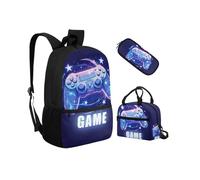 Biyejit Set di zaini per la scuola 3 in 1 per bambini, zaino per il pranzo e astuccio, leggeri, 43 cm, Gioco, Misura unica, Set di zaini per la scuola