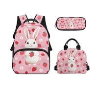 Biyejit Set di zaini per la scuola per ragazze 3 in 1 con borsa per il pranzo, astuccio per matite, borsa casual per bambini, 43,2 cm, idea regalo, Coniglio, Misura unica, Set di zaini per la scuola
