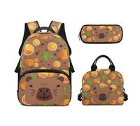 Biyejit Set di zaini per la scuola per ragazze 3 in 1 con borsa per il pranzo, astuccio per matite, borsa casual per bambini, 43,2 cm, idea regalo, Capibara, Misura unica, Set di zaini per la scuola