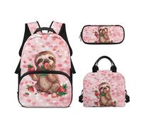 Biyejit Set di zaini per la scuola per ragazze 3 in 1 con borsa per il pranzo, astuccio per matite, borsa casual per bambini, 43,2 cm, idea regalo, Carino bradipo, Misura unica, Set di zaini per la