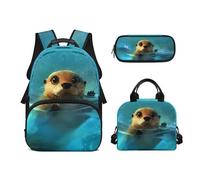 Biyejit Set di zaini per la scuola per ragazze 3 in 1 con borsa per il pranzo, astuccio per matite, borsa casual per bambini, 43,2 cm, idea regalo, Otter, Misura unica, Set di zaini per la scuola