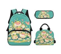 Biyejit Set di zaini per la scuola per ragazze 3 in 1 con borsa per il pranzo, astuccio per matite, borsa casual per bambini, 43,2 cm, idea regalo, Rane, Misura unica, Set di zaini per la scuola