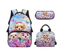 Biyejit Set di zaini per la scuola per ragazze 3 in 1 con borsa per il pranzo, astuccio per matite, borsa casual per bambini, 43,2 cm, idea regalo, Cani., Misura unica, Set di zaini per la scuola