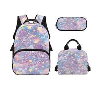 Biyejit Set di zaini per la scuola per ragazze 3 in 1 con borsa per il pranzo, astuccio per matite, borsa casual per bambini, 43,2 cm, idea regalo, Astronauta, Misura unica, Set di zaini per la scuola