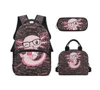 Biyejit Set di zaini per la scuola per ragazze 3 in 1 con borsa per il pranzo, astuccio per matite, borsa casual per bambini, 43,2 cm, idea regalo, Carino Axolotls, Misura unica, Set di zaini per la
