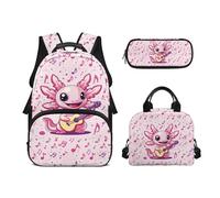 Biyejit Set di zaini per la scuola per ragazze 3 in 1 con borsa per il pranzo, astuccio per matite, borsa casual per bambini, 43,2 cm, idea regalo, Axolotl Chitarra, Misura unica, Set di zaini per la