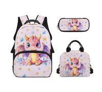 Biyejit Set di zaini per la scuola per ragazze 3 in 1 con borsa per il pranzo, astuccio per matite, borsa casual per bambini, 43,2 cm, idea regalo, Dinosauro Kawaii, Misura unica, Set di zaini per la