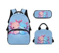 Biyejit Set di zaini per la scuola per ragazze 3 in 1 con borsa per il pranzo, astuccio per matite, borsa casual per bambini, 43,2 cm, idea regalo, Axolotl, Misura unica, Set di zaini per la scuola
