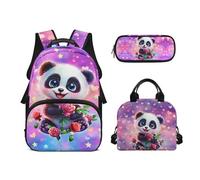 Biyejit Set di zaini per la scuola per ragazze 3 in 1 con borsa per il pranzo, astuccio per matite, borsa casual per bambini, 43,2 cm, idea regalo, Panda Rose, Misura unica, Set di zaini per la scuola