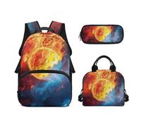 Biyejit Set di zaino scolastico 3 in 1 con borsa per il pranzo, astuccio leggero da 43 cm, Peak Ball, Misura unica, Set di zaini per la scuola