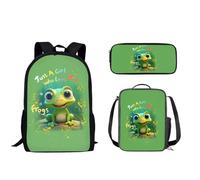 Biyejit Zaino per bambini per ragazze e ragazzi, borsa a tracolla per libri, portapranzo, astuccio 3 in 1, Rana dei cartoni animati., Taglia unica