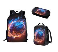 Biyejit Zaino per bambini per ragazze e ragazzi, borsa a tracolla per libri, portapranzo, astuccio 3 in 1, Basket Flame, Taglia unica