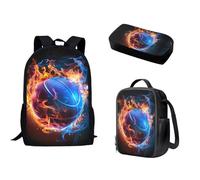 Biyejit Zaino per bambini per ragazze e ragazzi, borsa a tracolla per libri, portapranzo, astuccio 3 in 1, Fire Flame Basket, Taglia unica