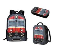 Biyejit Zaino per bambini per ragazze e ragazzi, borsa a tracolla per libri, portapranzo, astuccio 3 in 1, Treno, Taglia unica