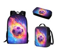 Biyejit Zaino per bambini per ragazze e ragazzi, borsa a tracolla per libri, portapranzo, astuccio 3 in 1, Galaxy Fire Soccer, Taglia unica