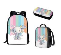 Biyejit Zaino per bambini per ragazze e ragazzi, borsa a tracolla per libri, portapranzo, astuccio 3 in 1, Cartoon Elephant, Taglia unica, moderno