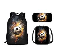 Biyejit Zaino per bambini per ragazze e ragazzi, borsa a tracolla per libri, portapranzo, astuccio 3 in 1, Calcio fresco, Taglia unica
