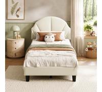 BIYFSDS Letto per bambini 90x190 cm, letto singolo imbottito con testiera regolabile e rete a doghe per bambini,adolescenti, letto funzionale velluto, beige, senza materasso (beige, 90 x 190 cm)