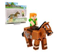 Bizak Minecraft Figura Alex e Cavallo con Movimento, Modelli da collezione, Licenza ufficiale del videogioco di costruzione e Bricks, Adulti Fan e ragazzi o ragazze (64110030-1)