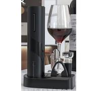 Bizcasa Apribottiglie Vino Elettrico 6 in 1, Apribottiglie Elettrico Professionale con Taglia Capsula, Versatore, Aeratore ecc, Set Regalo (Apribottiglie Ricaricabile 6 in 1 con base - Nero)