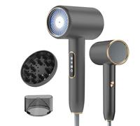 Bizcasa Asciugacapelli Ionico 2400W,Professionali Salone Phon con display LCD, 3 Impostazioni di Temperatura, 2 Velocità,Hair Dryer con Diffusore e ugello per lo Styling e pettine pieghevole (grigio)