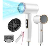 Bizcasa Asciugacapelli Ionico 2400W,Professionali Salone Phon con display LCD, 3 Impostazioni di Temperatura, 2 Velocità,Hair Dryer con Diffusore e ugello per lo Styling e pettine pieghevole (Bianco)