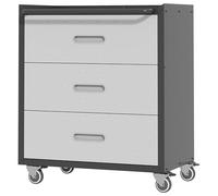 BIZOEIRON Armadio per attrezzi, in metallo con ruote, armadio da garage con 3 cassetti, mobile da officina, montaggio necessario, nero e grigio