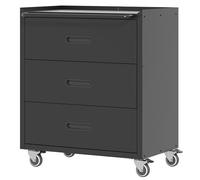 BIZOEIRON Armadio portautensili in metallo con ruote, armadietto da garage con 3 cassetti, mobile da officina, montaggio necessario, colore: nero